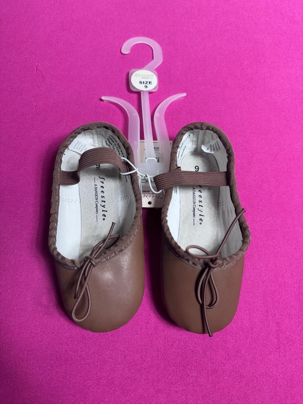 Danskin Ballet Slippers – Brown Stretch Elastic Bow Dance Shoes Size 9